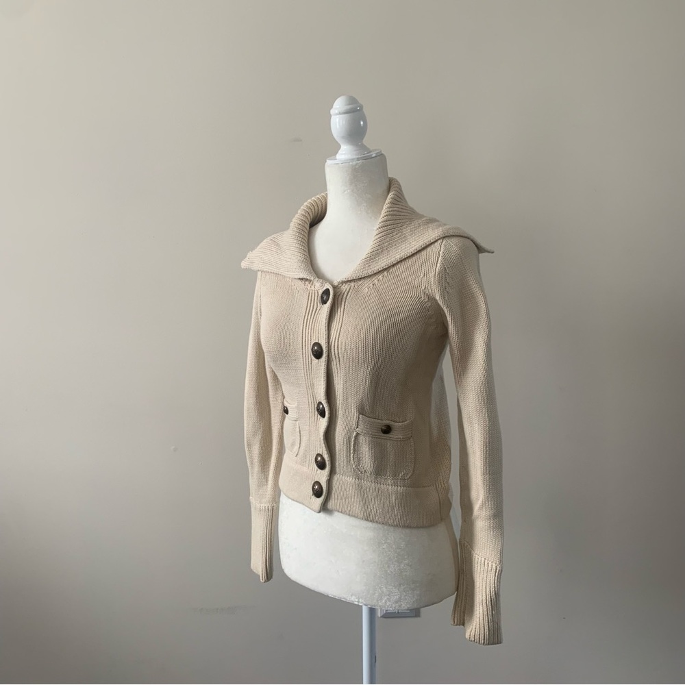 J. Crew - Cream Knit Buttoned Sweater with Wide Collar - XS